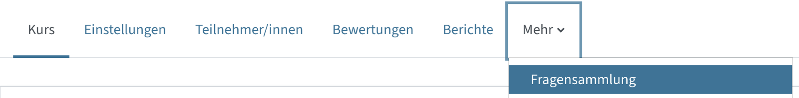 Im Hauptmenü ist Mehr - Fragensammlung ausgewählt