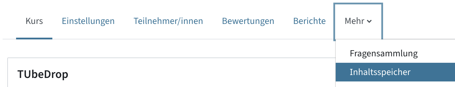 Hauptmenü - Mehr - Inhaltsspeicher ist markiert