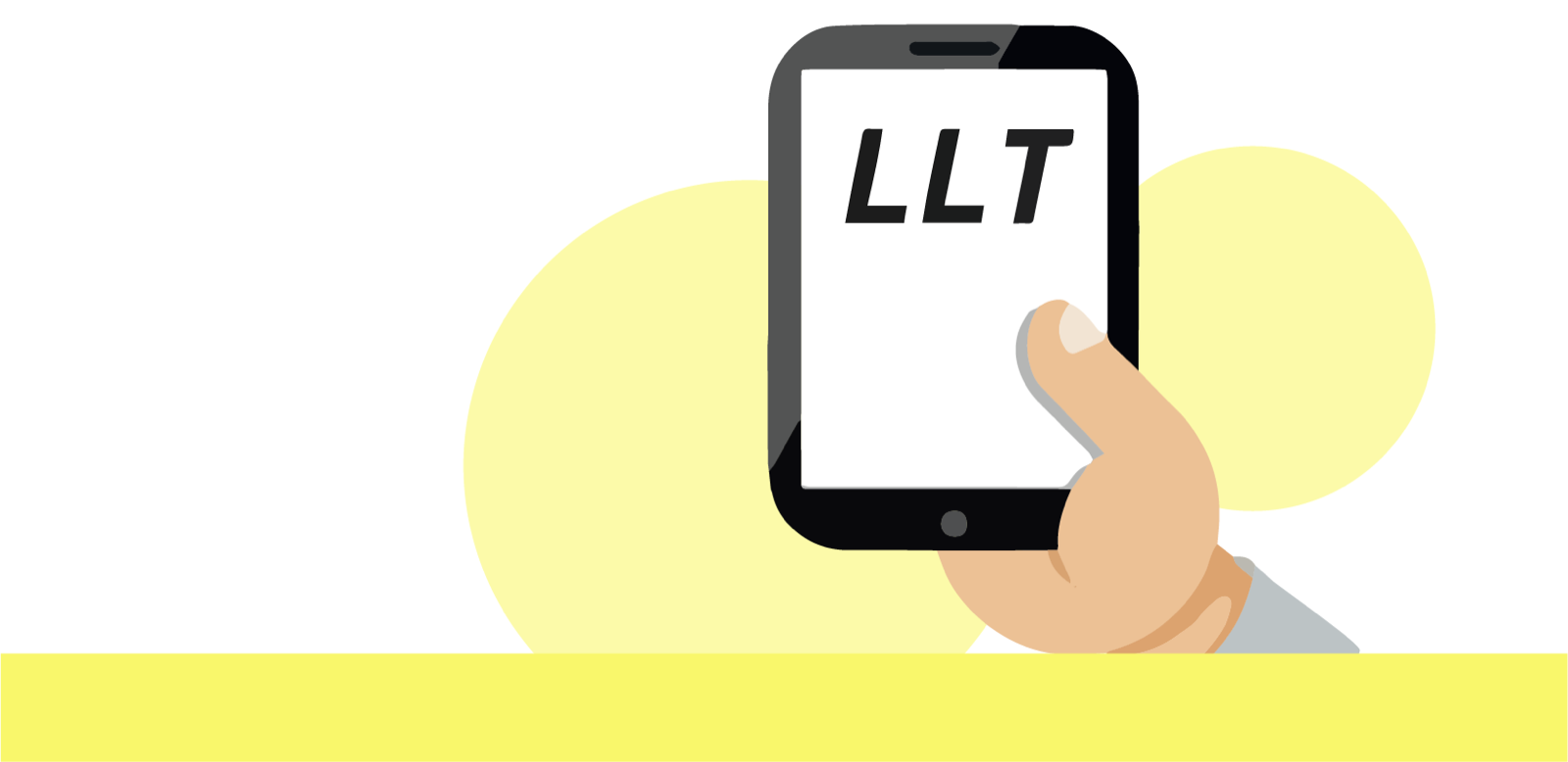 Hand hält ein Tablet mit "LLT" darauf