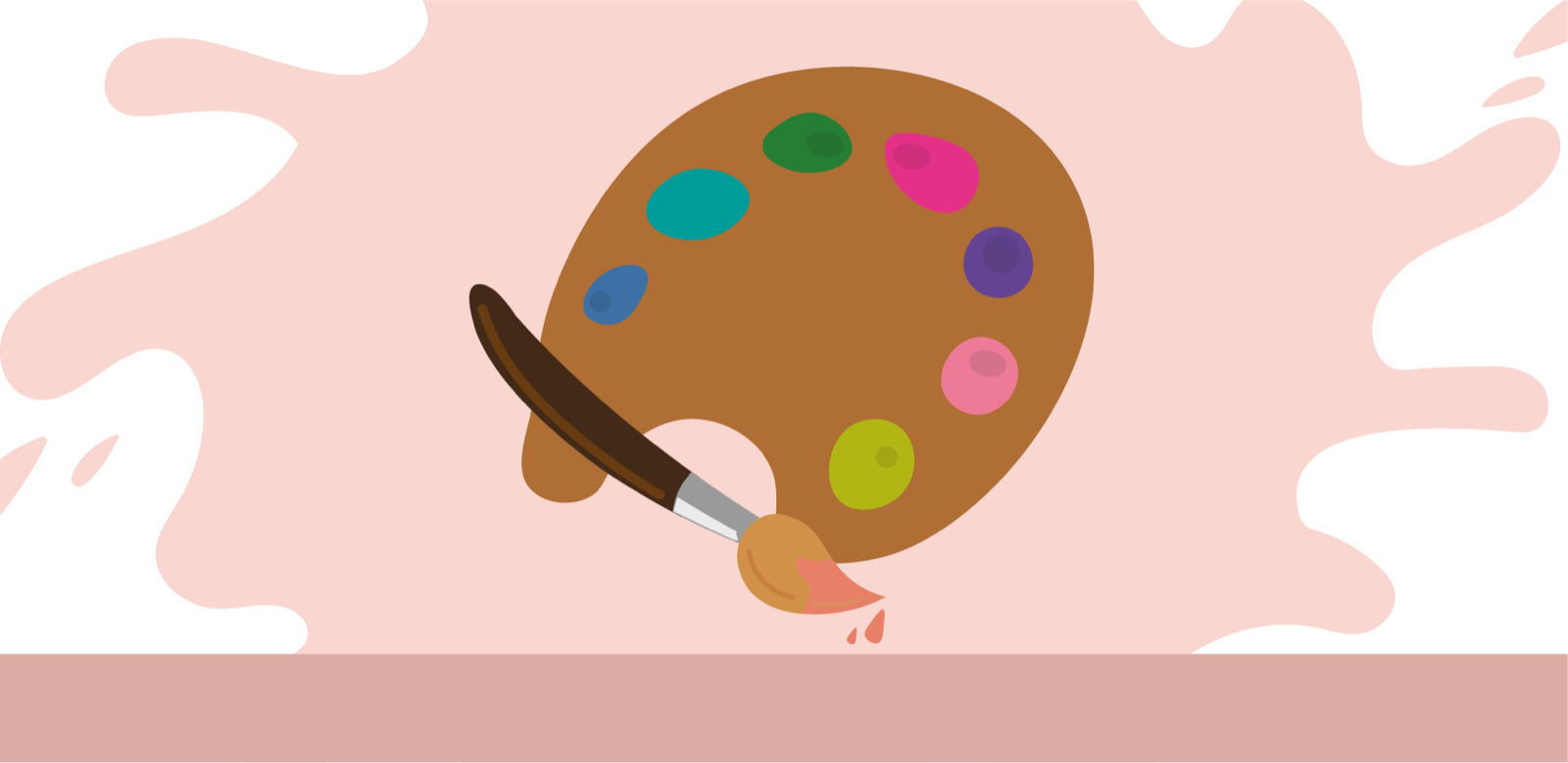 Illustration einer Farbpalette mit Pinsel und bunten Farbklecksen