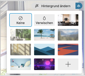 Auswahl der Webex-Hintergründe: Auswahl zwischen Kein, Verwischen und vordefinierten Hintergründen