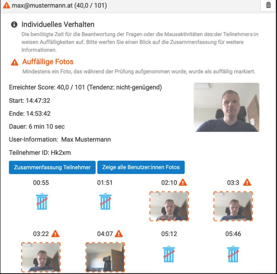Auffällige Fotos werden mit einem Ausrufezeichen markiert