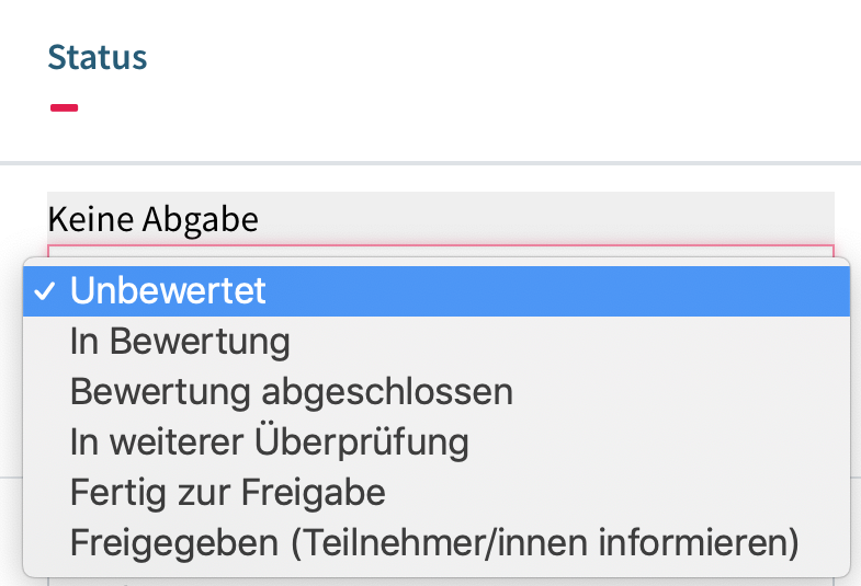 Dropdown-Menü zur Auswahl der verschiedenen Status