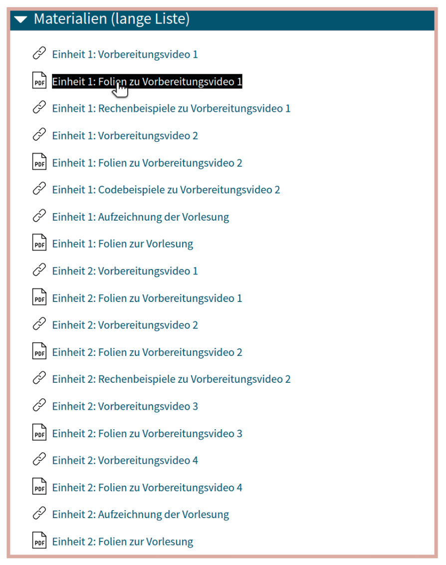 ein nicht aufgeräumter TeachCenter-Abschnitt