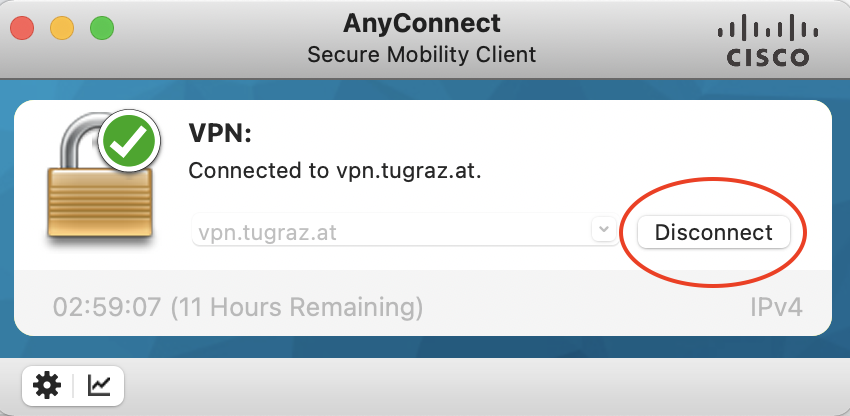 Cisco AnyConenct Client, bei dem man die Verbindung trennen kann