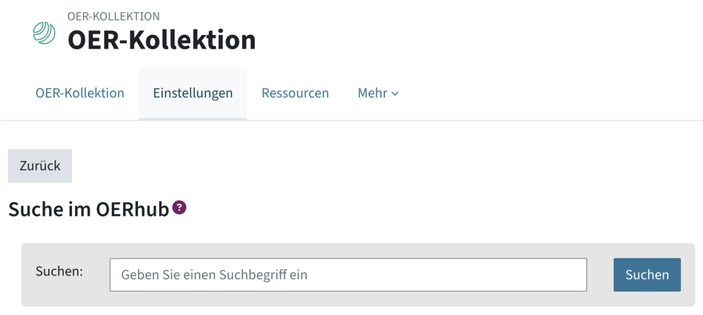 Suche im OERhub: ein Suchfenster ist sichtbar