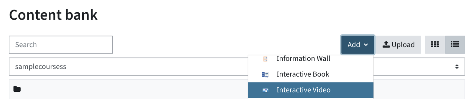 Add - Interactive video is selected from the Content bank
