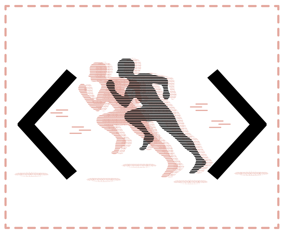 Illustration eines Läufers zwischen zwei spitzen Klammern