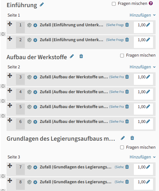 Screenshot eines TC-Tests mit Zufallsfragen