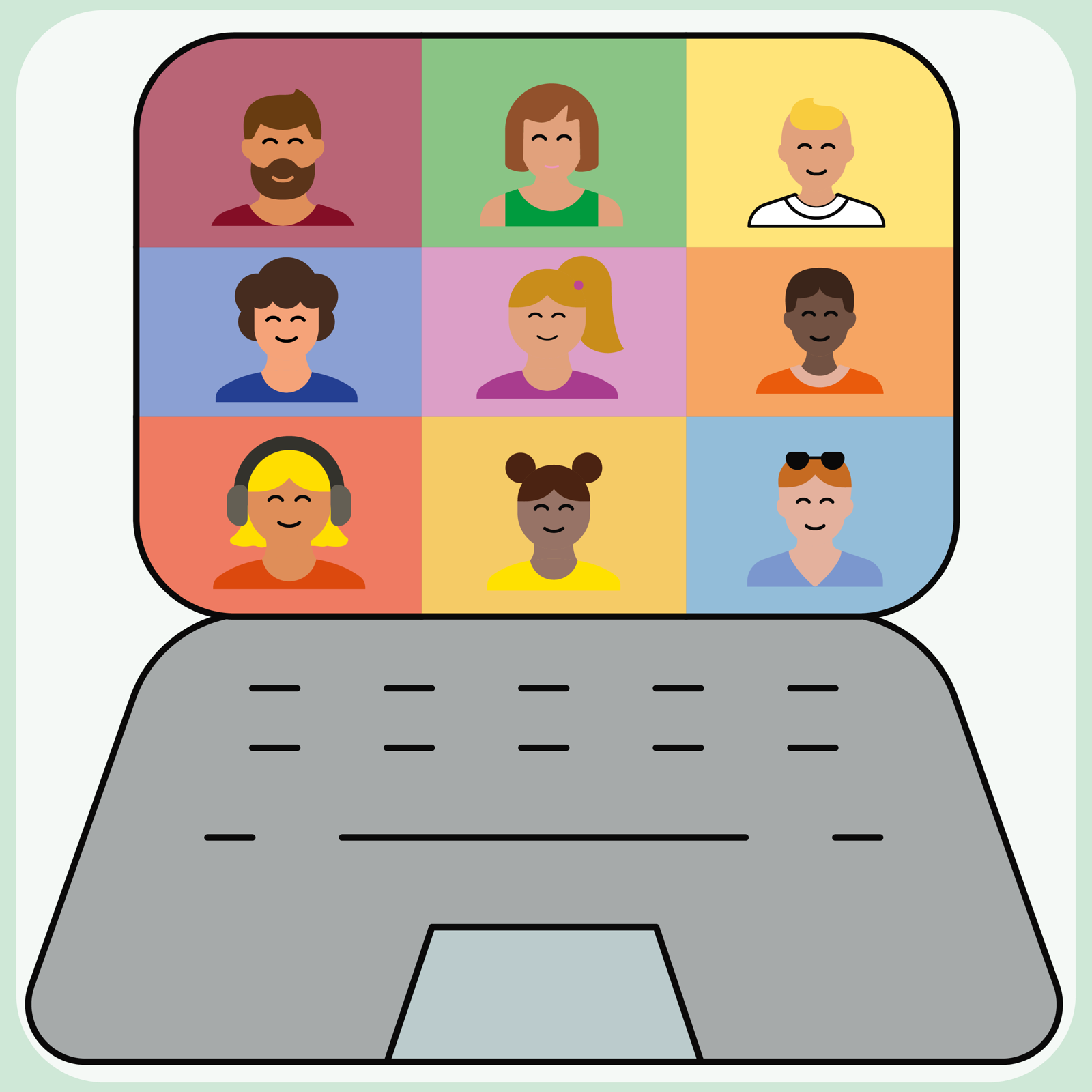 Sticker zum Beitrag: Zeichnung eines Computers mit laufender Videokonferenz