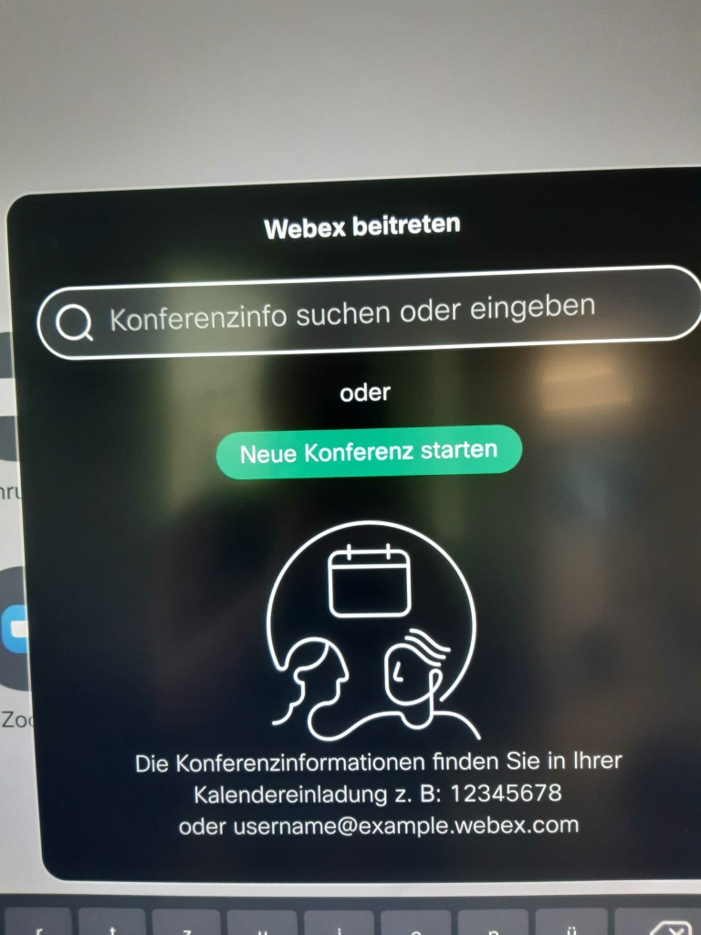 Feld zum Suchen von Konferenzinfo oder Name, Button Neue Konferenz starten