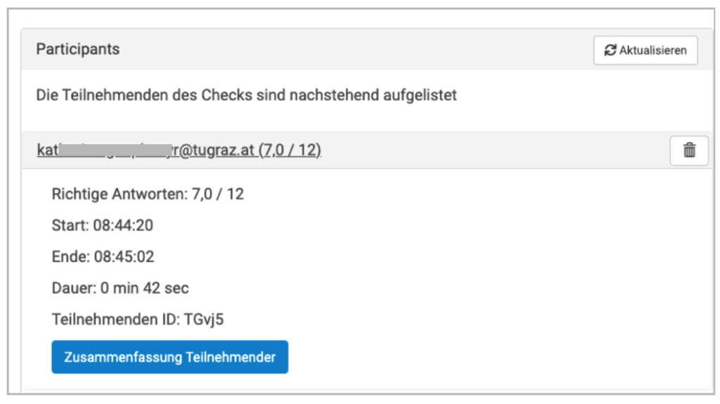 Teilnehmende sind aufgelistet, Button Zusammenfassung Teilnehmender