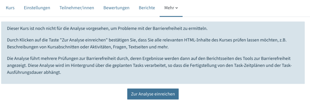 Längerer Beschreibungstext, darunter ein Button Zur Analyse einreichen