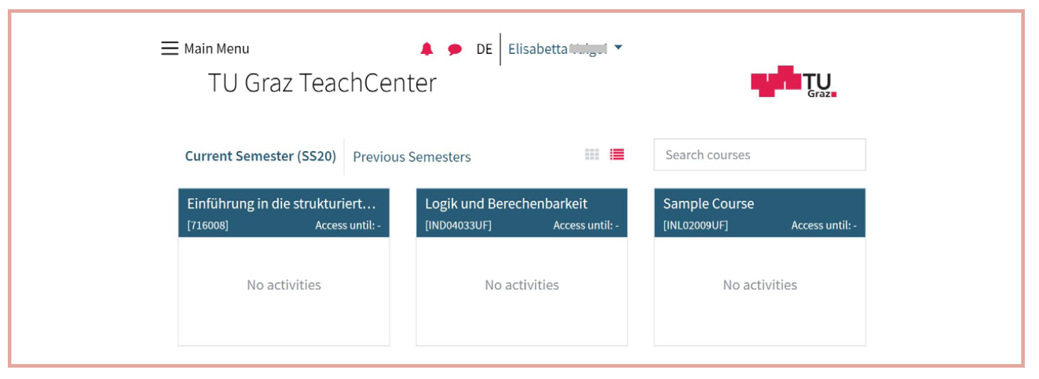 Screenshot of the Dashboard
