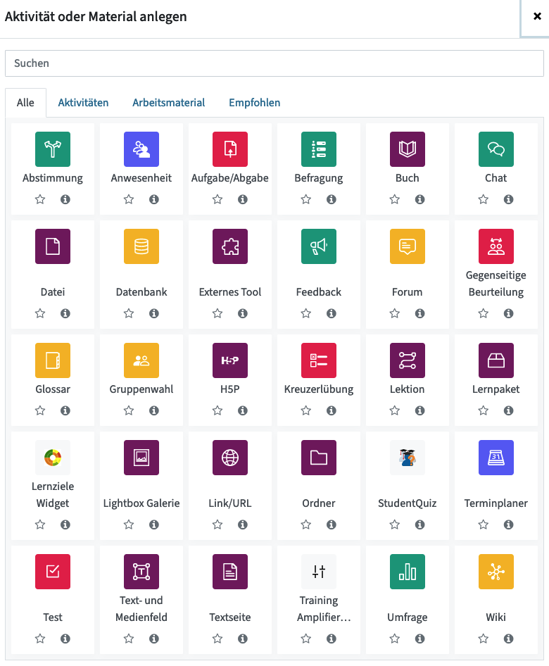 Abbildung der neue Icon-Farben für Aktivitäten und Materialien