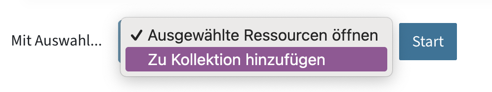 Mit Auswahl... zur Kollektion hinzufügen ist ausgewählt