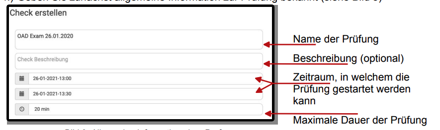 Check erstellen: Einstellungen wie Name, Beschreibung, Datum