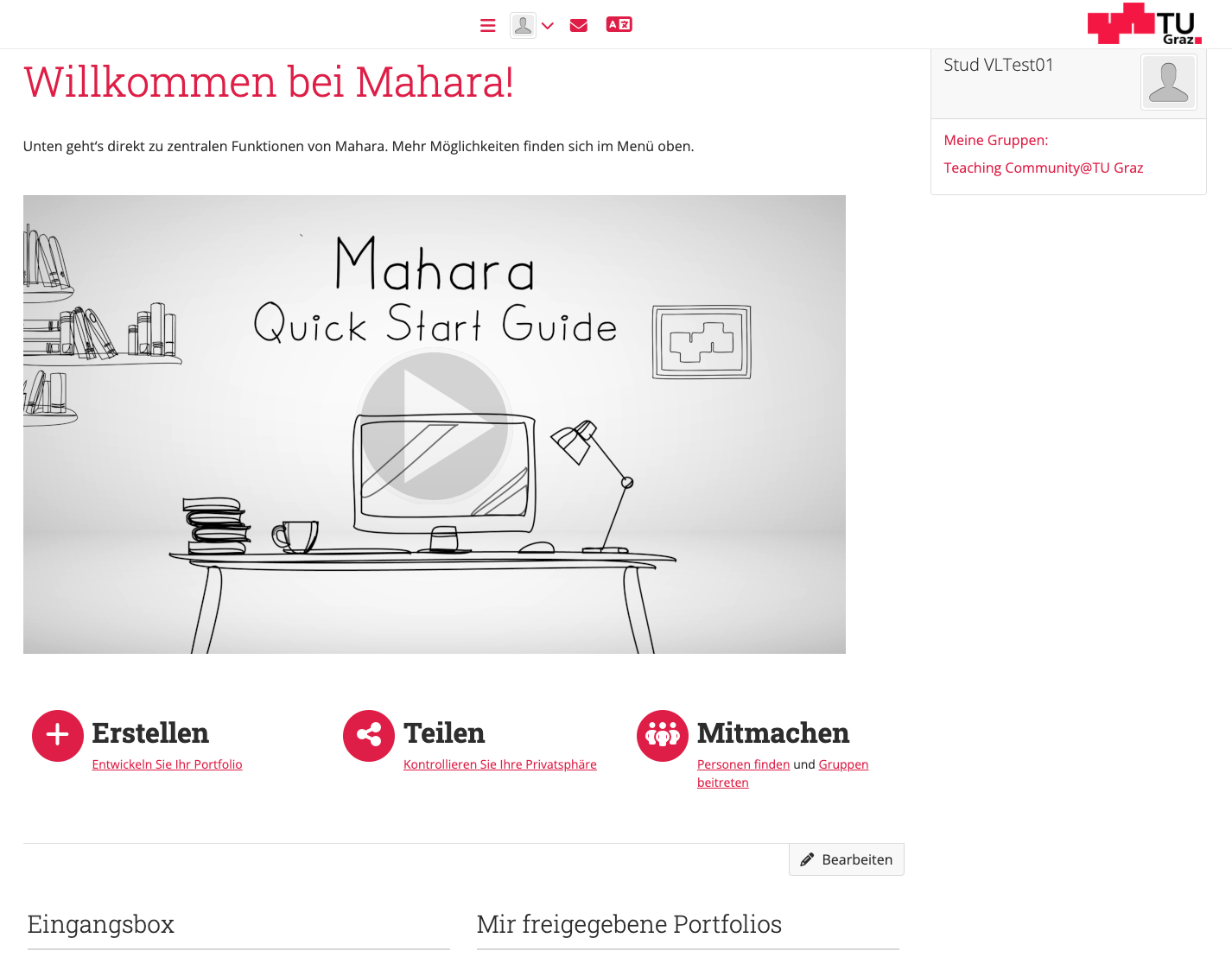Dashboard in Mahara
