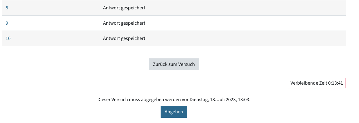 Button Abgeben zum Bestätigen oder Zurück zum Versuch