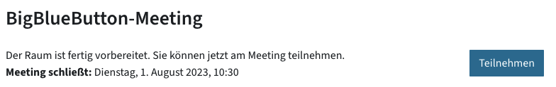 Screenshot der Anzeige für Studierende, von wo aus sie dem Meeting beitreten können. Es gibt einen blauen Button Teilnehmen