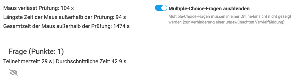 Slider in der Überprüfung "Multiple Choice Fragen ausblenden"