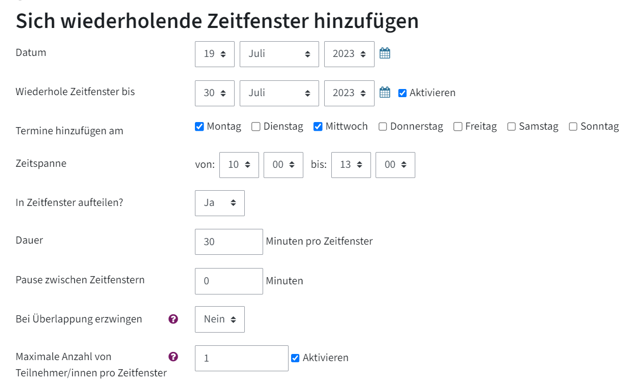 Man sieht die Einstellungen für sich wiederholende Termine