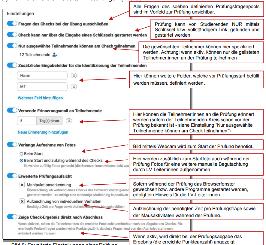 Detaileinstellungen einer CheckR-Prüfung