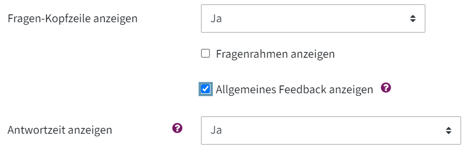 Hier sieht man in den erweiterten Einstellungen die Checkbox für "Allgemeines Feedback anzeigen". Die Checkbox ist angehakt.
