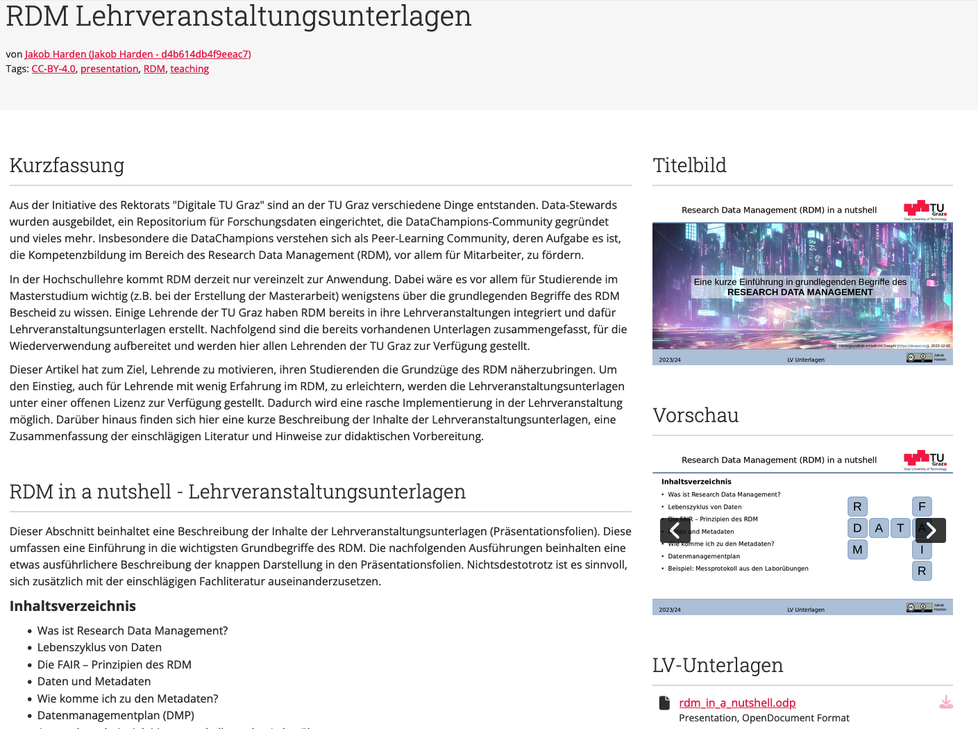 Portfolio mit Text, Bildern, Dokumenten, Links