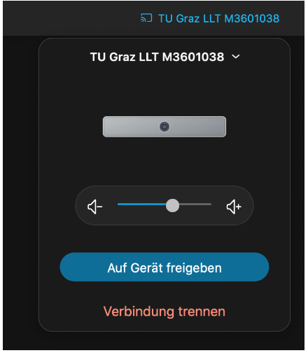 Wenn über Webex Teams verbunden: Button auf Gerät freigeben oder Button Verbindung trennen