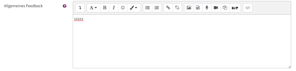 Hier sieht man das Textfeld für Allgemeines Feedback. Als Beispieltext wurde "xxxxx" geschrieben
