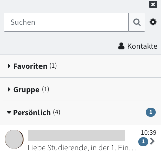 Menü für Mitteilungen; neben der neuen Mitteilung erscheint ein Kreis mit einer Zahl