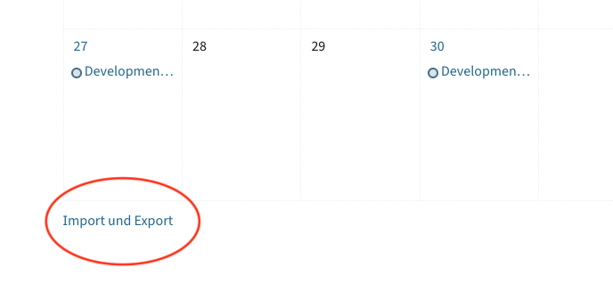 Button Import und Export unter dem Kalender