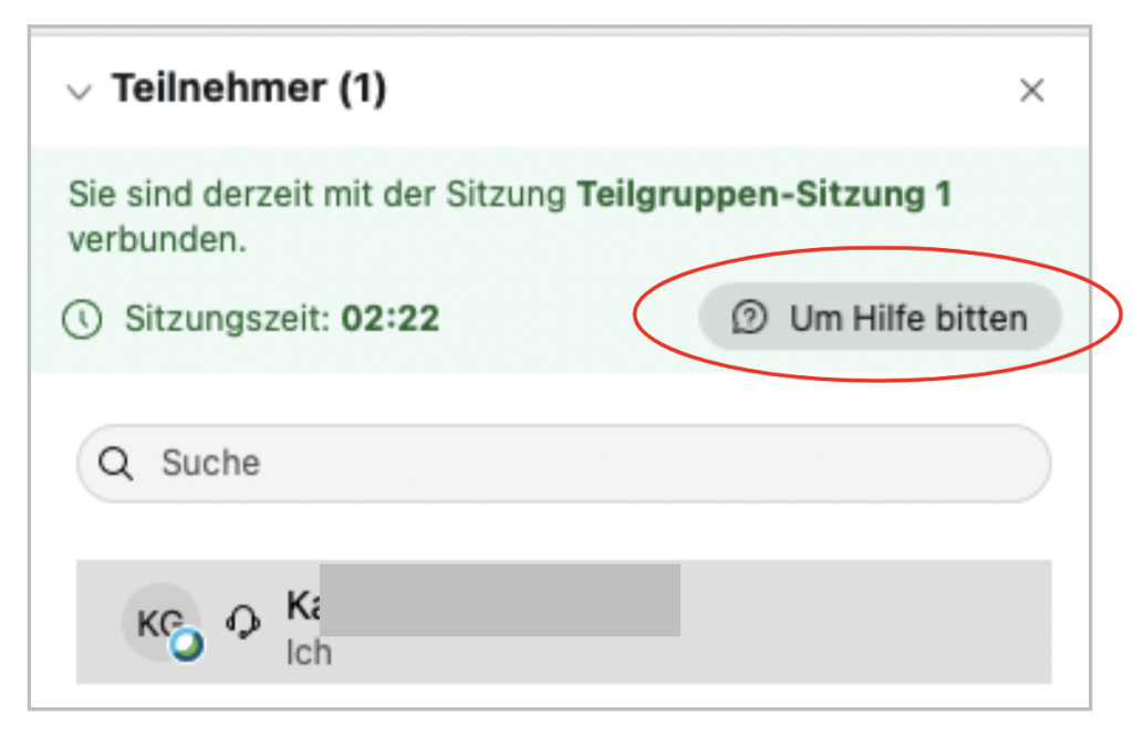 Screenshot der Option "Um Hilfe bitten"