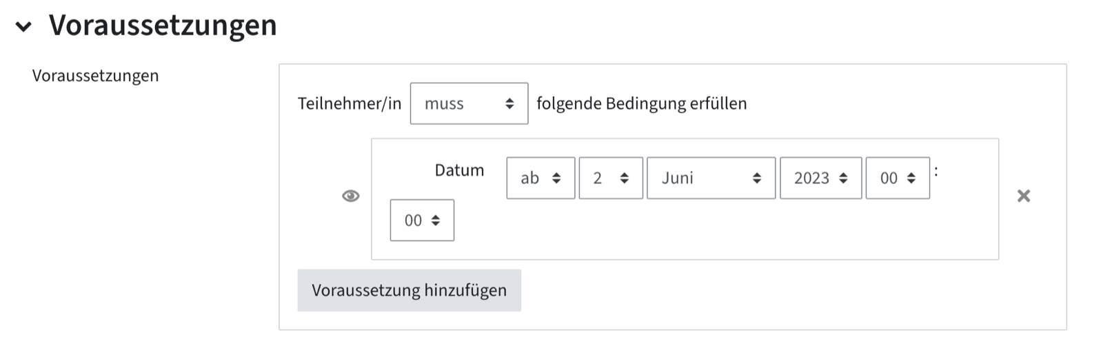 Voraussetzung mit einem bestimmte Datum, ab dem Material verfügbar ist