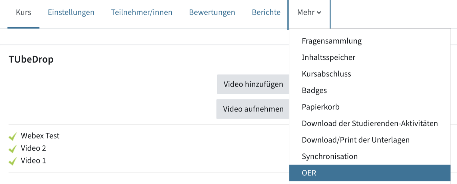 OER-Plugin im Menü über Mehr - OER