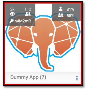 Hier sieht man das Elefanten-Logo, die Aufschrift ist "Dummy App" und unten rechts ist ein 3-Punkte-Modell