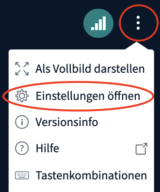 Screenshot der drei Punkte und des Menüs