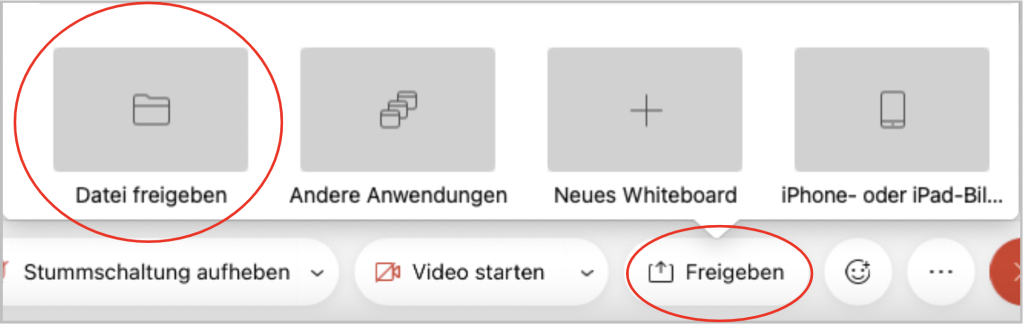 Menüleiste mit der Option Dateien freizugeben