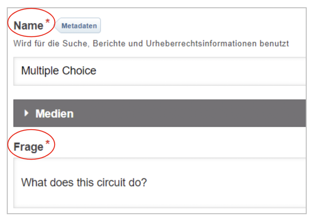 Textfelder für das Erstellen einer Mulitple-Choice-Frage