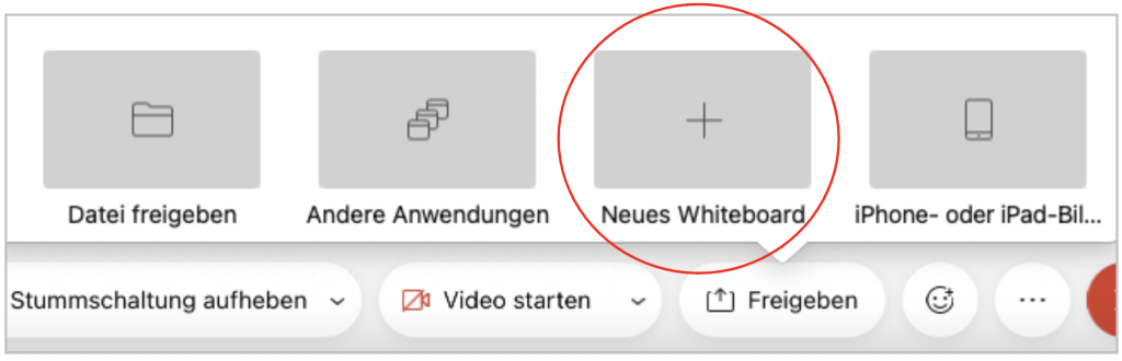Option Whiteboard freigeben in der Menüleiste