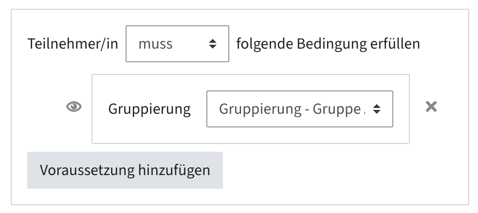 Voraussetzung mit der Bedingung, dass Studierende einer bestimmter Gruppierung angehören