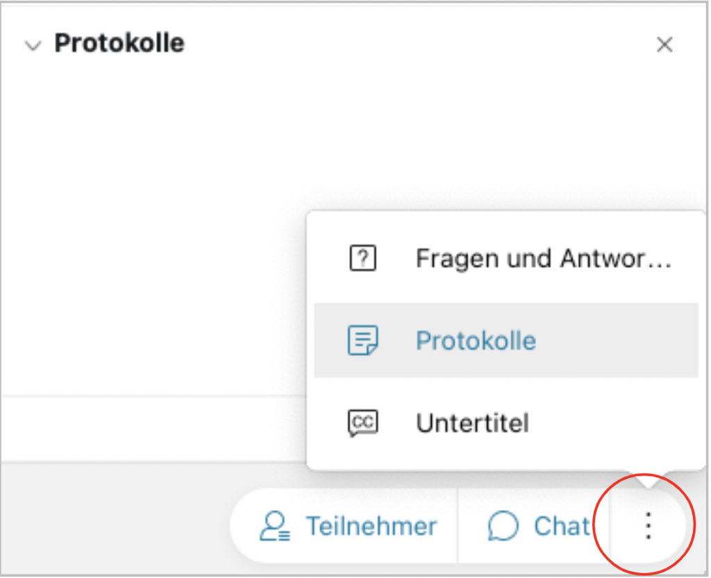 Screenshot des Menüs und der Option Protokolle