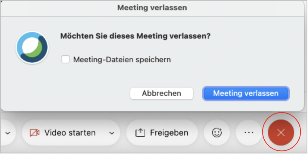 Screenshot des Popups um das Meeting zu verlassen