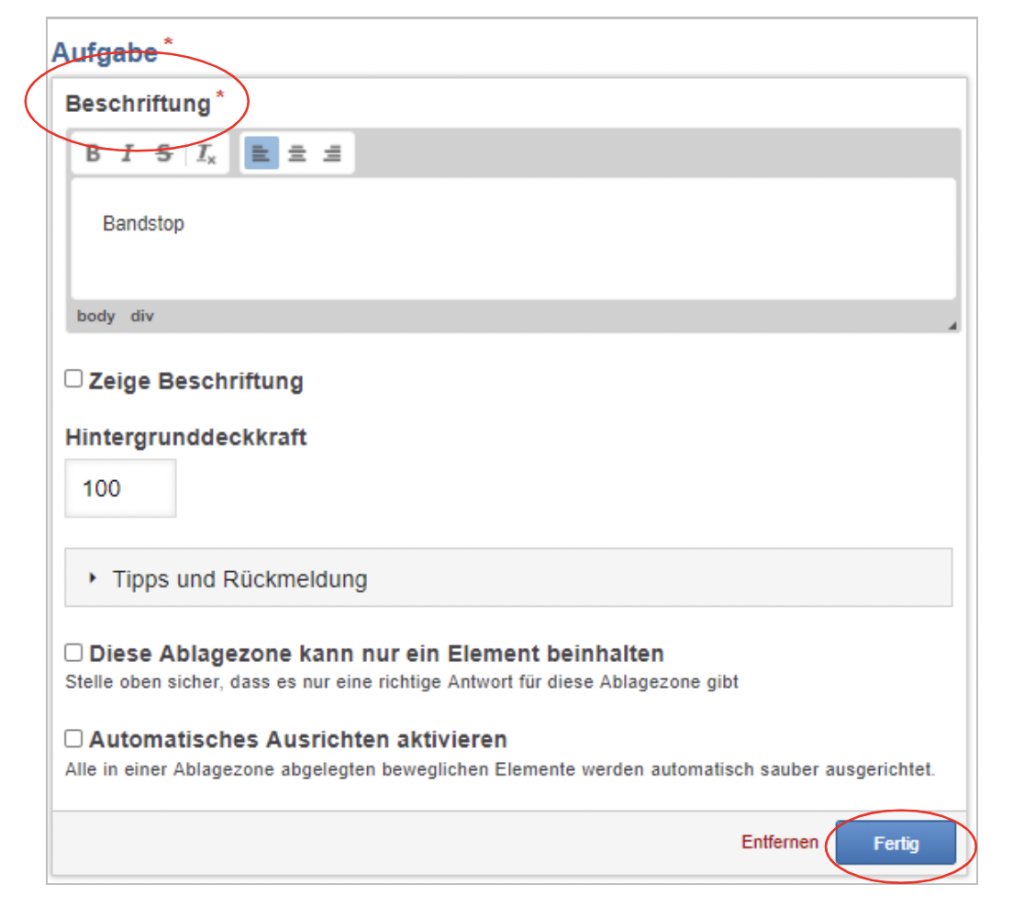 Screenshot vom Anlegen einer Zone