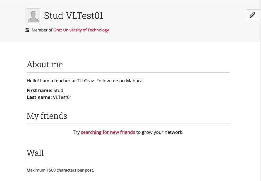 User profile with pencil icon at the right to edit it