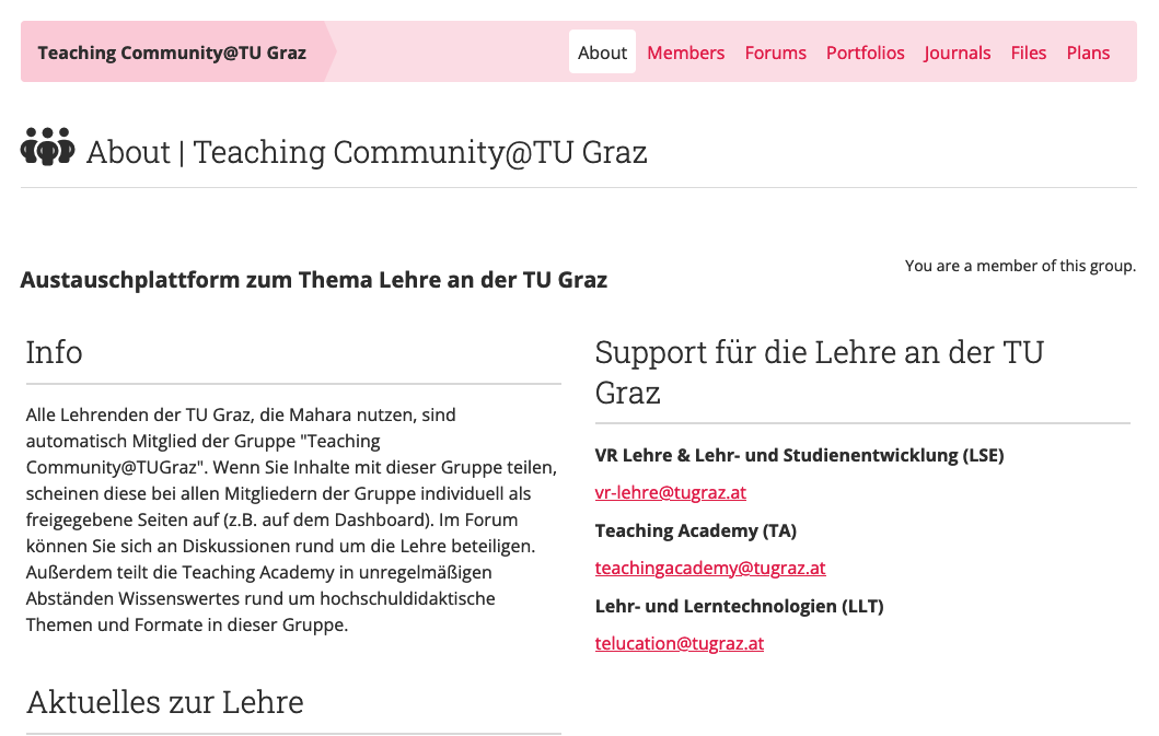 group overview page with info about the group and options to create group portfolios or see members