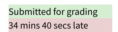 Submitted assignments are green, late submissions are red