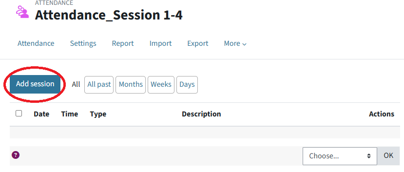 Shows the "Add session"-button on the top left, it is circled in.