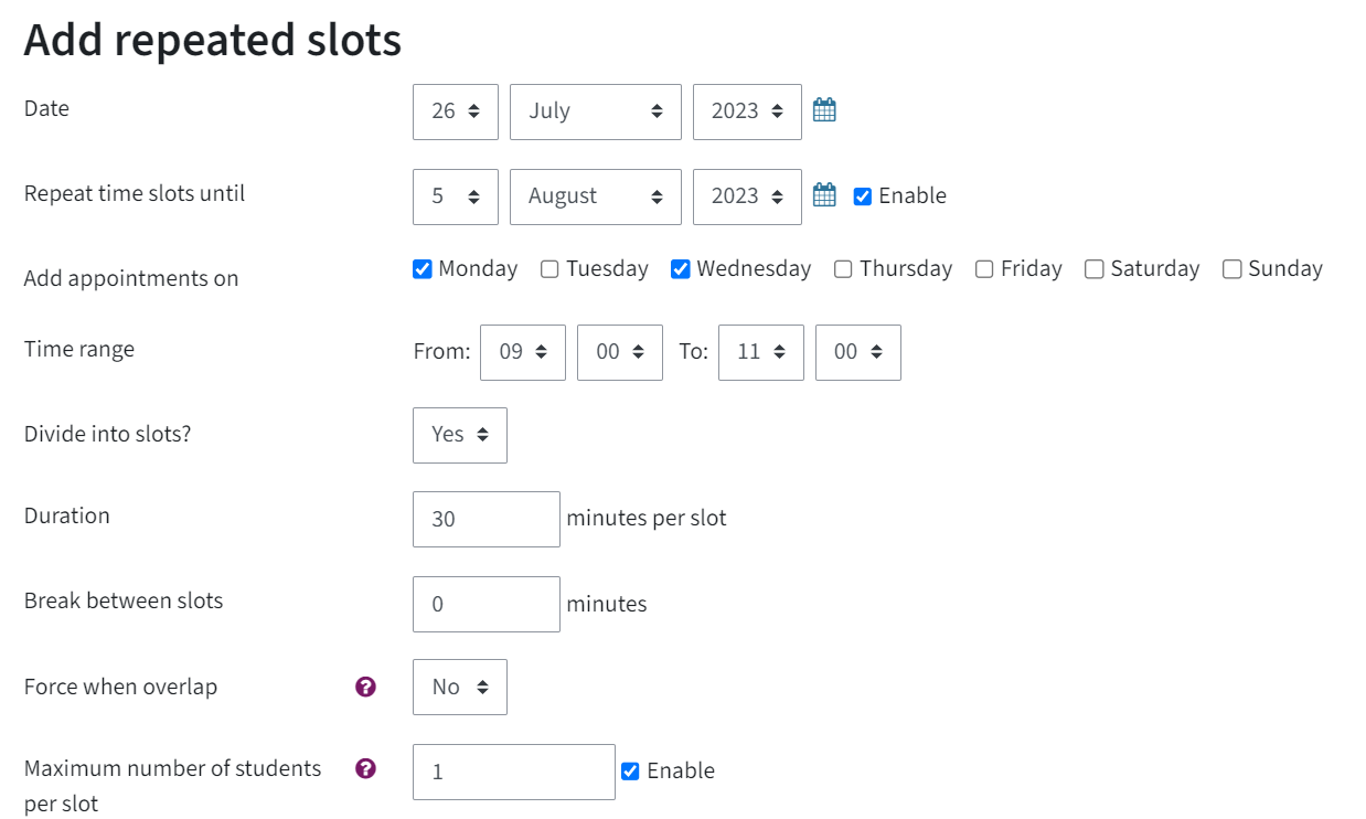 here you can see an example for configuring repeated slots